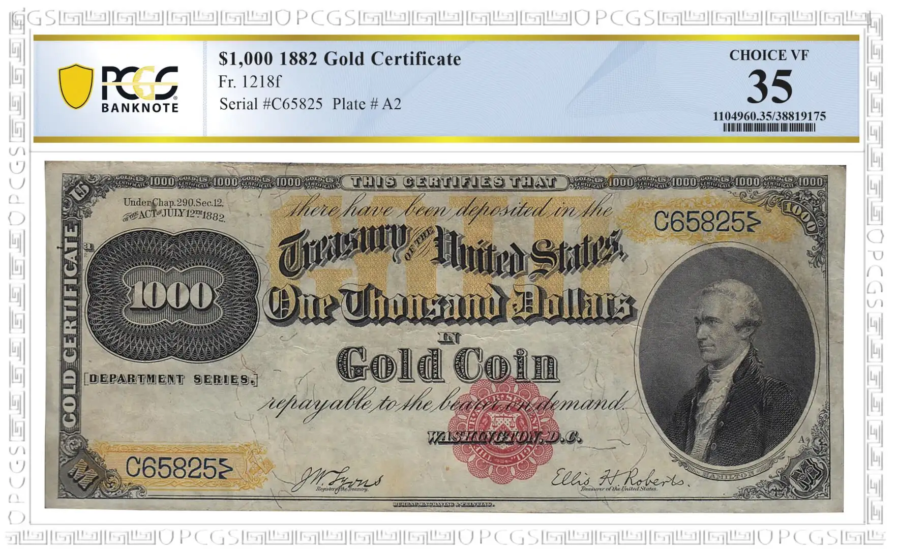 1882-$1,000-Gold-Certificate-Fr.-1218f-PCGS-Choice-VF35