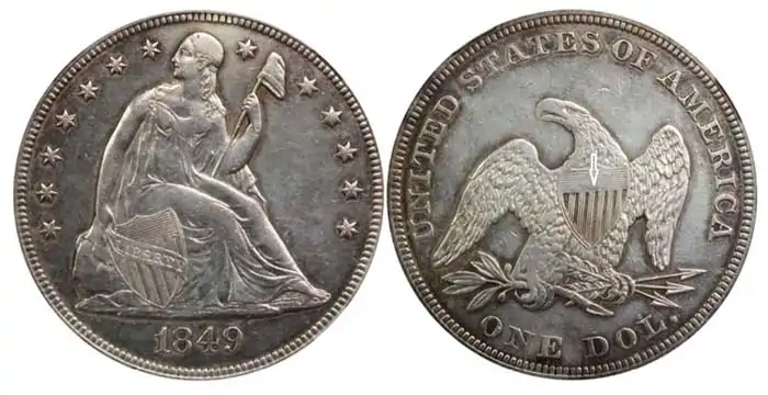 Counterfeit-Detection:-1849-Seated-Liberty-Dollar-Struck-Counterfeit