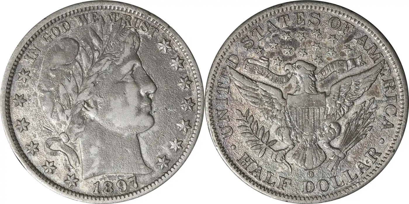 Barber-Half-Dollar-Counterfeits-In-Lead:-1897-O,-1897-S-2,-1898-S,-1902-S