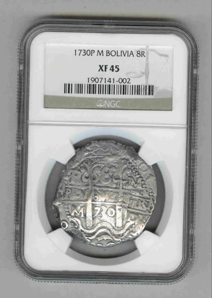Scarce-Bolivian-8-Reales-Cob~1730-P-M~ngc-XF45