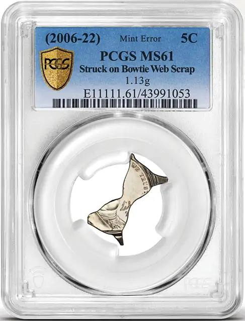 Jefferson-Nickel-Struck-On-Bowtie-Web-Scrap-PCGS-MS-61