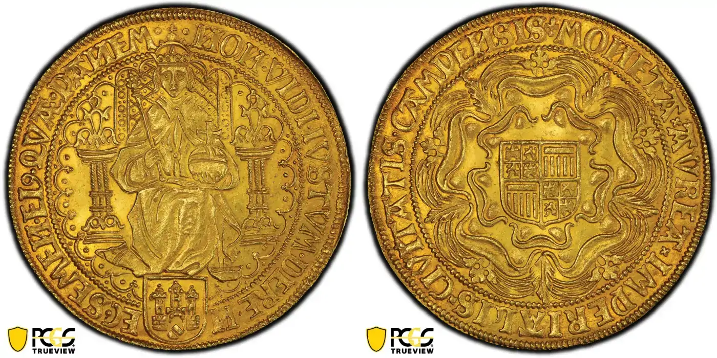 Exceptional-Circa-1600-Netherlands-Kampen-Double-Rose-Noble-Gold-Coin-Graded-By-PCGS