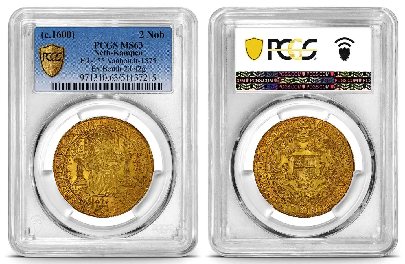 Exceptional-Circa-1600-Netherlands-Kampen-Double-Rose-Noble-Gold-Coin-Graded-By-PCGS