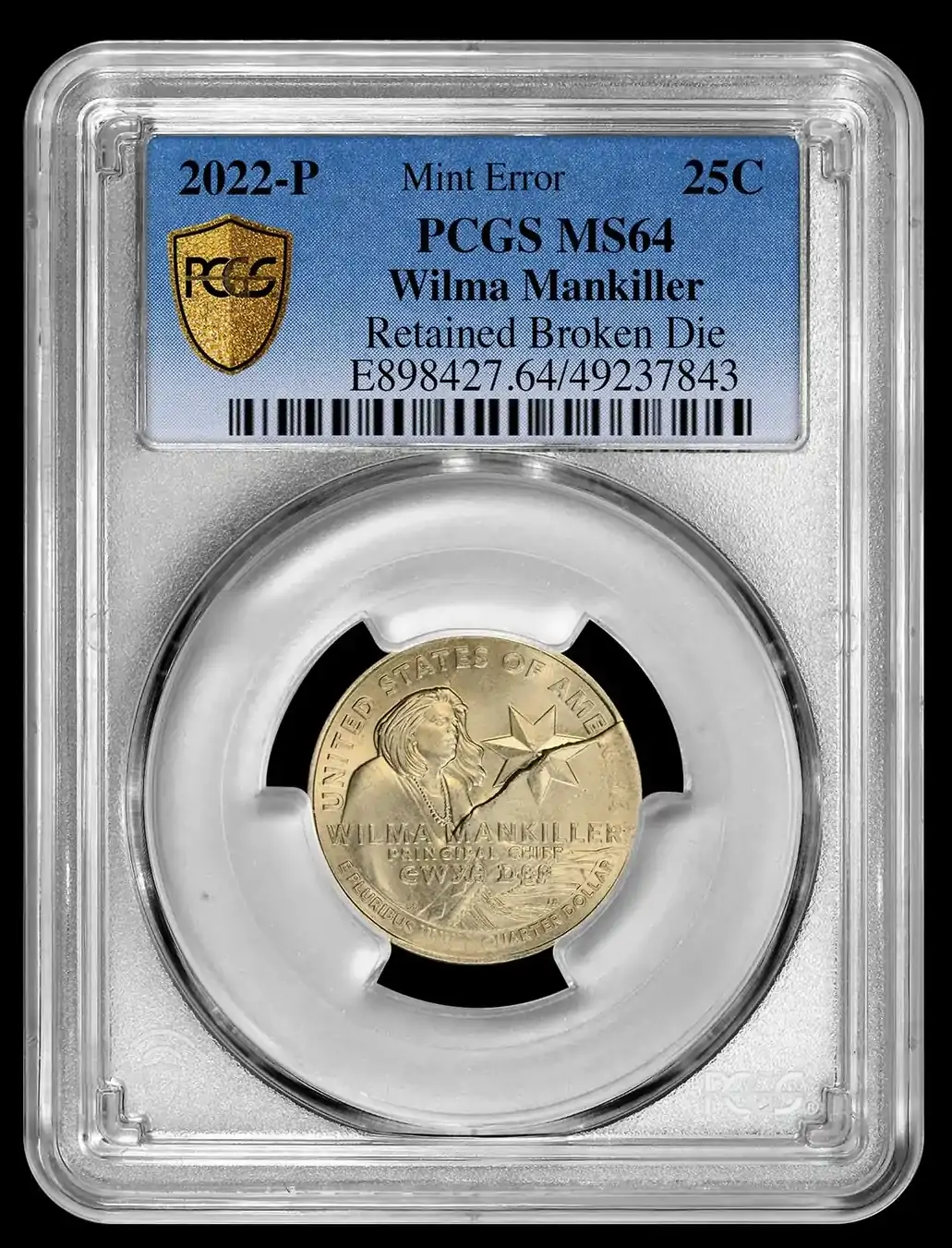 2022-P-Wilma-Mankiller-Quarter-Retained-Broken-Die-PCGS-MS-64