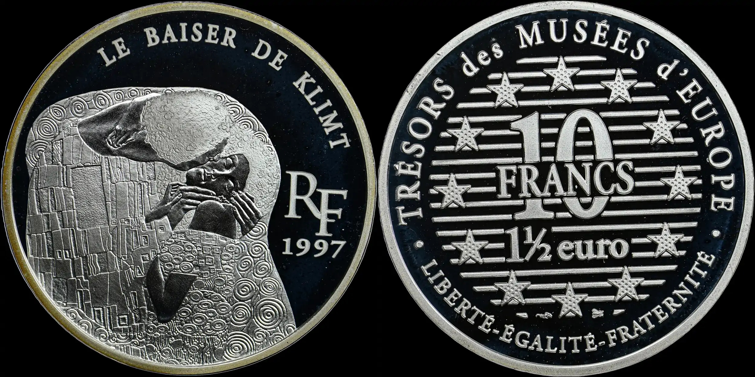 1997-France-Silver-1.5-Euros-That-Shows-Gustav-Klimt's-The-Kiss