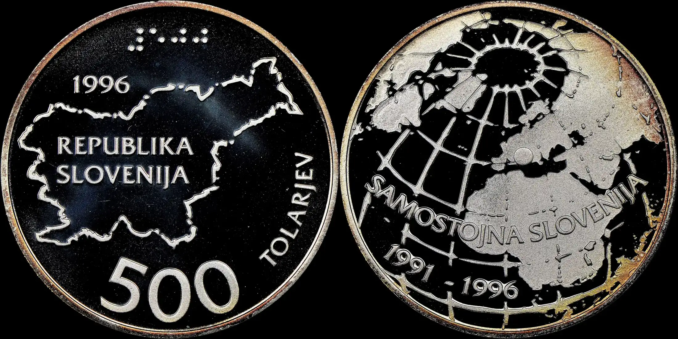 Slovenia-1996-Silver-500-Tolarjev-Marks-The-5th-Anniversary-Of-Independence-In-1991