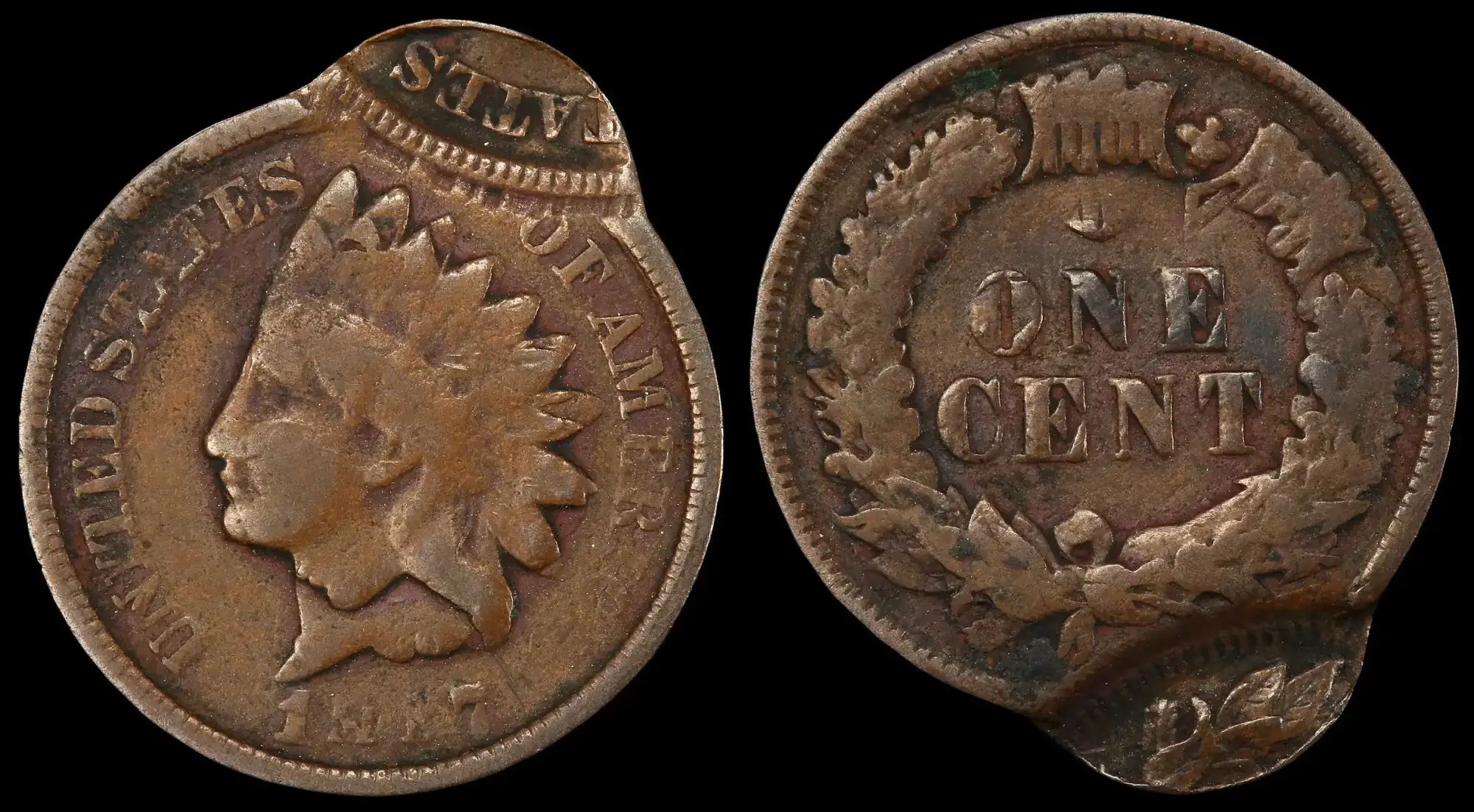 1887-Indian-Head-Cent,-Triple-Struck,-2nd-Rotated-In-Collar,-3RD-95%-Off-Center,-PCGS-G06