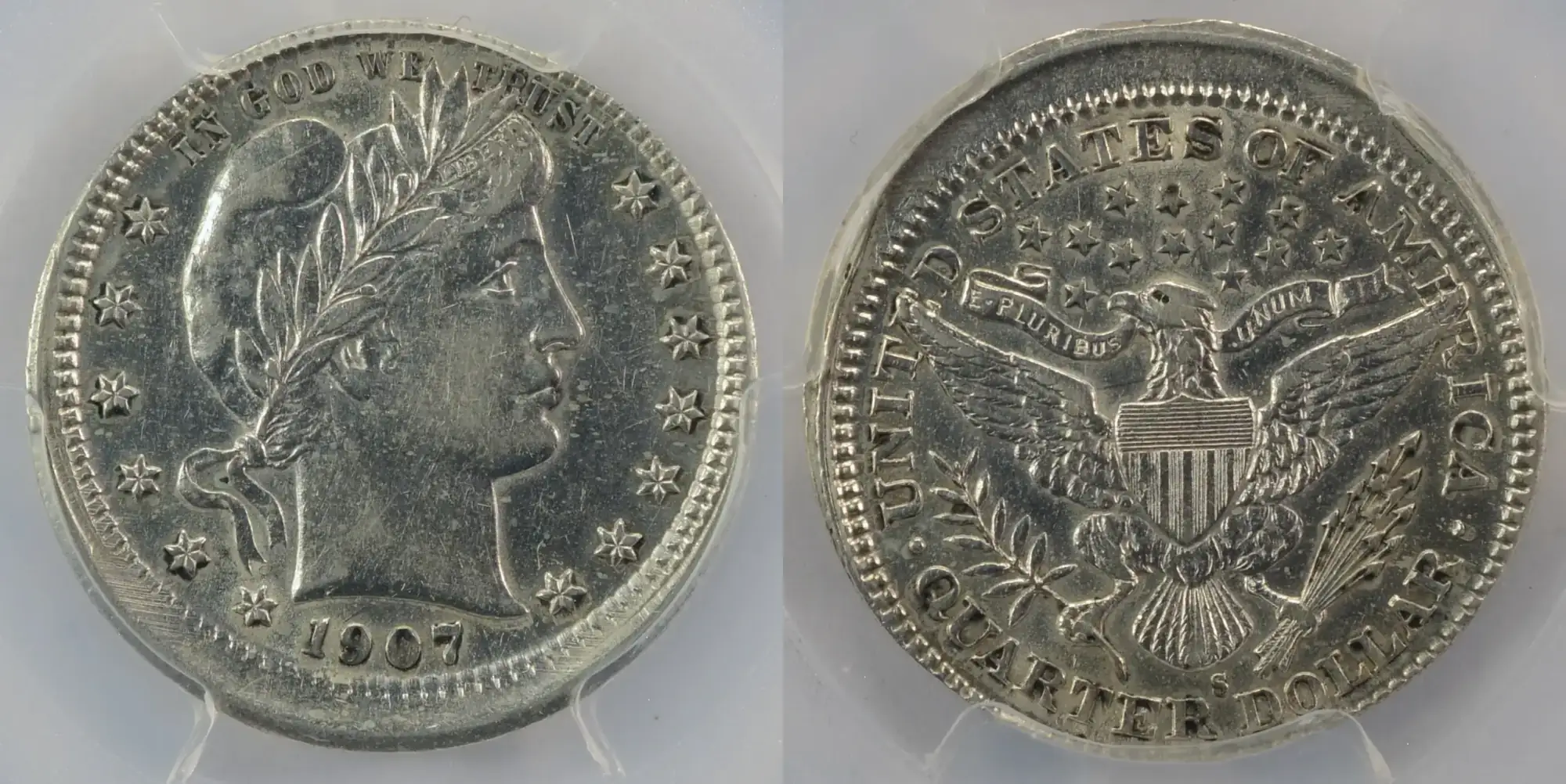 1907-S-Barber-Quarter-Struck-3%-Off-Center-PCGS-AU-53