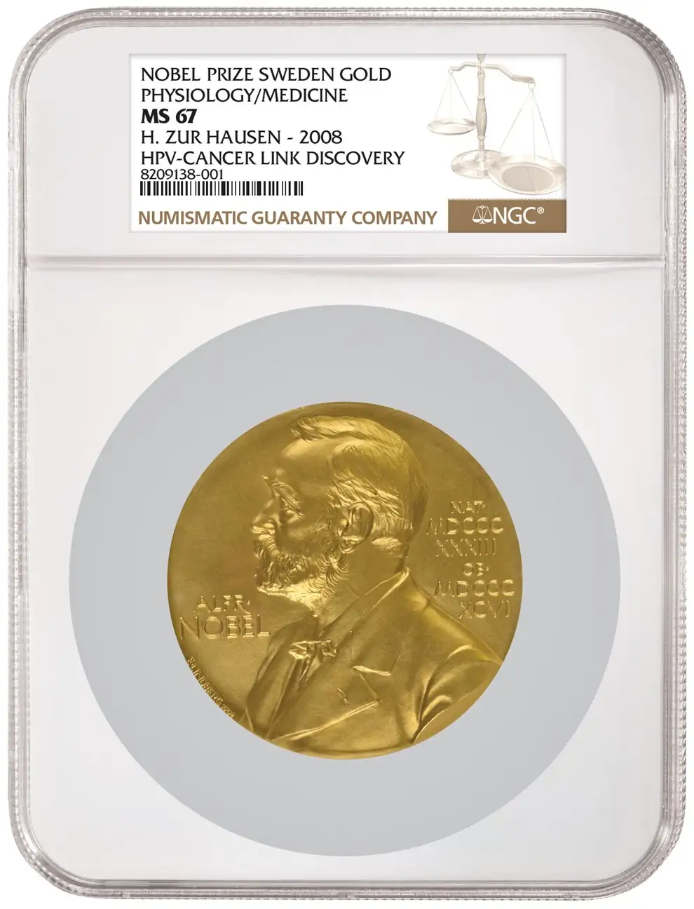 2008-Nobel-Prize-Physiology/Medicine-Medal-Showing-Alfred-Nobel-NGC-MS-67