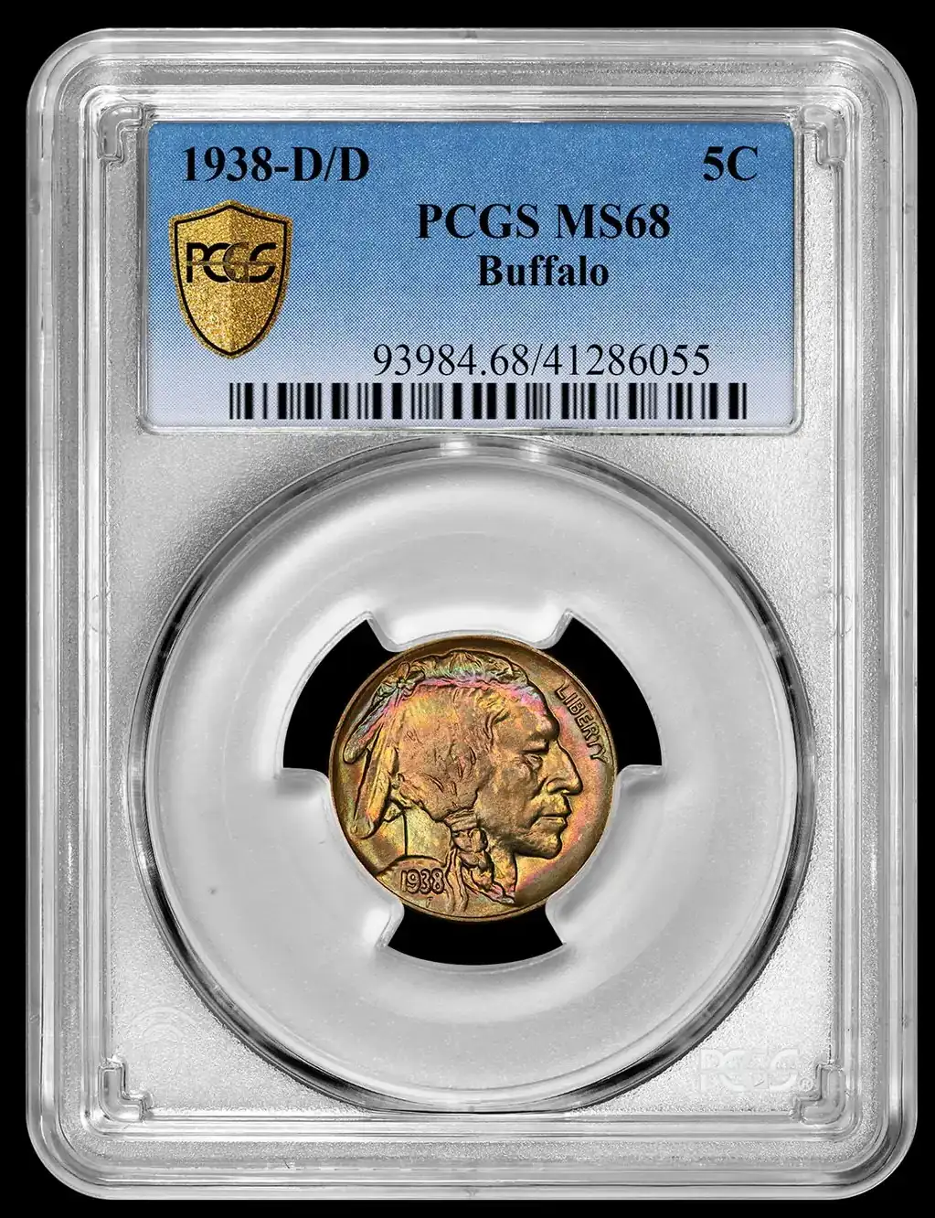 1938-D-/-D-Buffalo-Nickel-PCGS-MS-68-Rainbow-Toned
