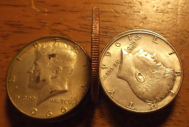 Kennedy-Half-Dollar:--Struck-Through-Obverse-&-Reverse?