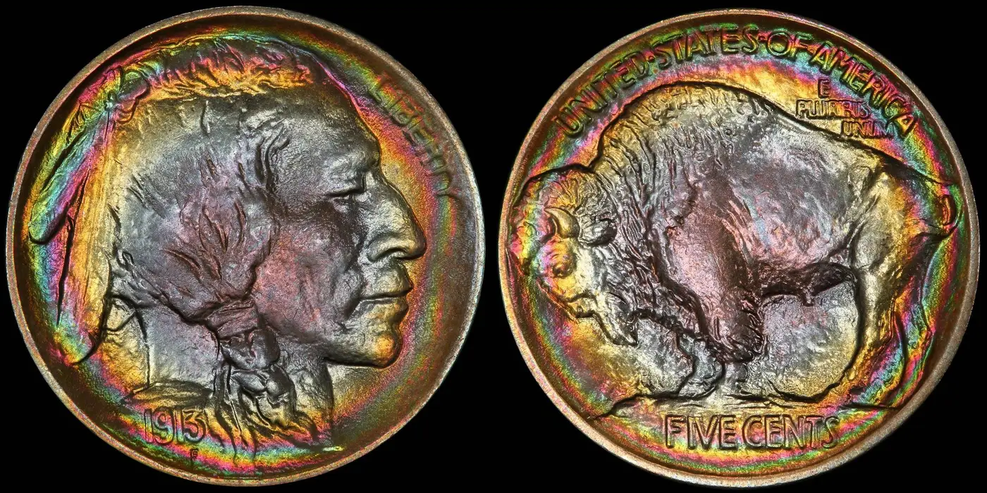 1913-Buffalo-Nickel-PCGS-MS-68+-Type-1-Rainbow-Toned