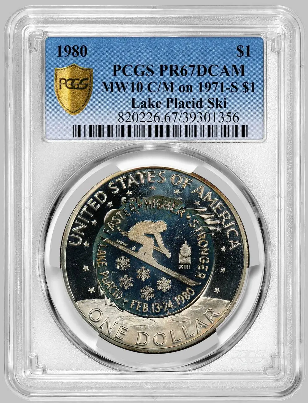 1971-Eisenhower-Dollar-Counterstamped-With-1980-Lake-Placid-Olympics-PCGS-PR-67-DCAM