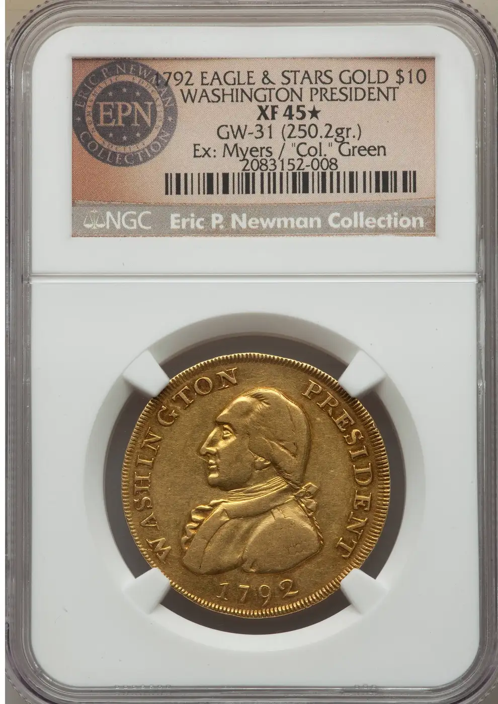 1792-Eagle-And-Stars-Gold-$10-NGC-XF45-Washington-President-Piece-From-The-Newman-Collection