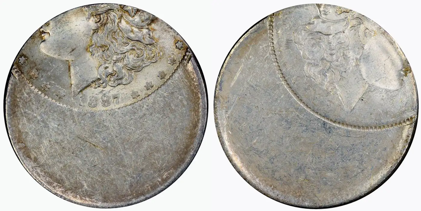 1887-Morgan-Dollar-55%-Off-Center-Brockage-PCGS-MS-63