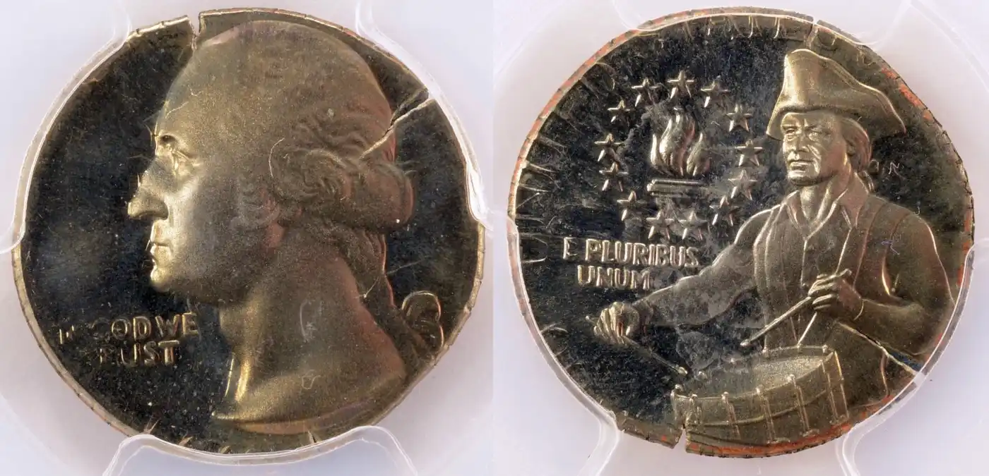 1976-S-Bicentennial-Quarter-Struck-On-Clad-Dime-Planchet-PCGS-PR-68-DCAM