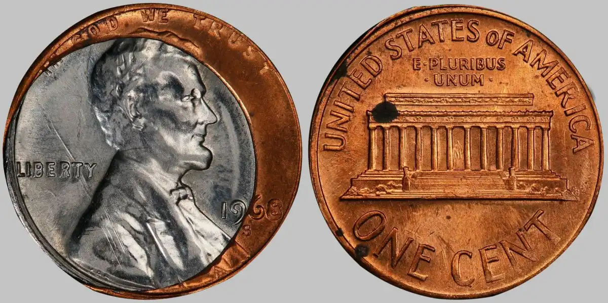 1968-S-Costa-Rica-5-Centimos-Blank-Bonded-To-Lincoln-Cent-Planchet-PCGS-MS-63RD