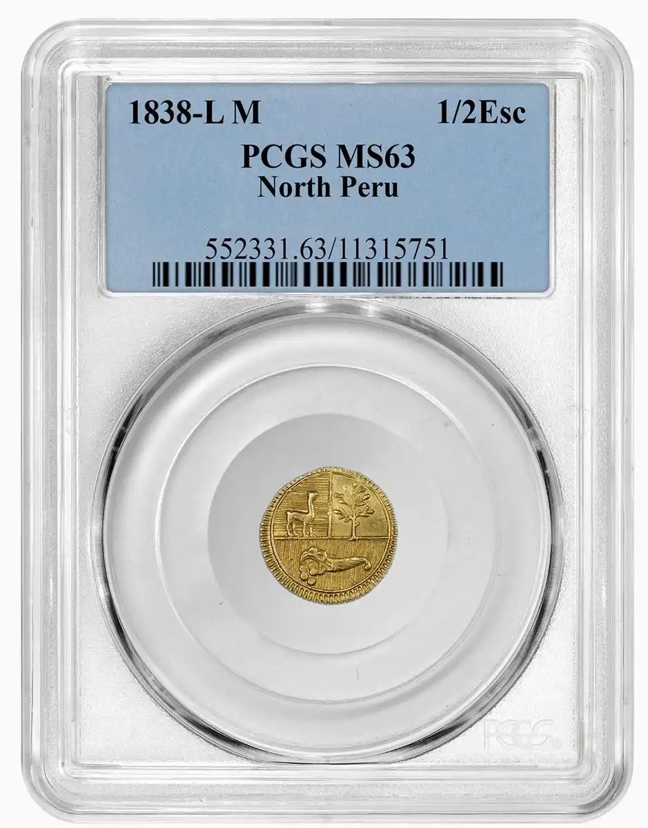 1838-L-M-North-Peru-1/2-Escudo-PCGS-MS-63-Featuring-A-Llama