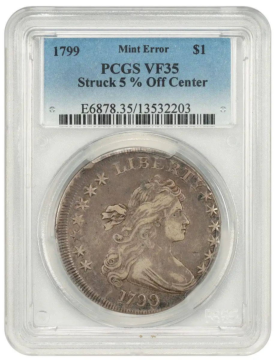 1799-Draped-Bust-Dollar-Struck-5%-Off-Center-PCGS-VF35