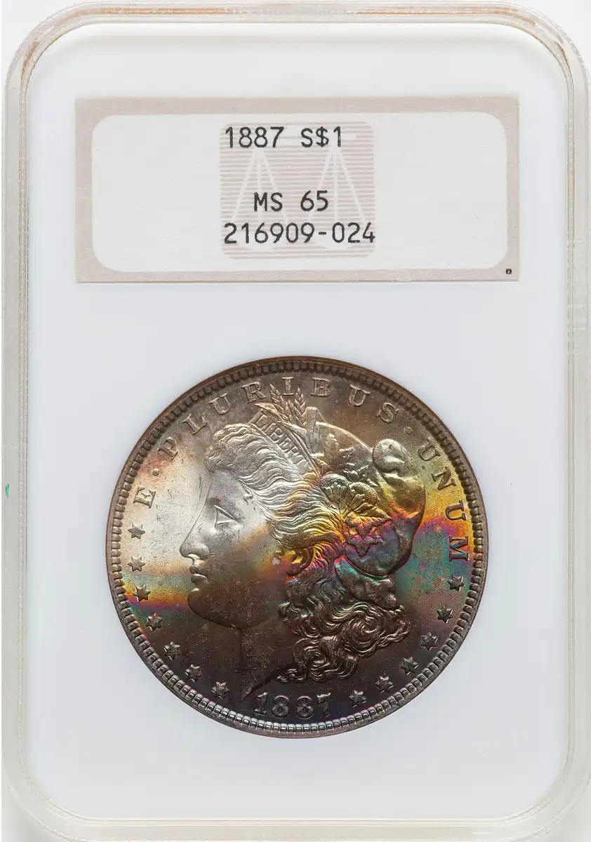1887-Morgan-Dollar-Rainbow-Toned-NGC-MS-65