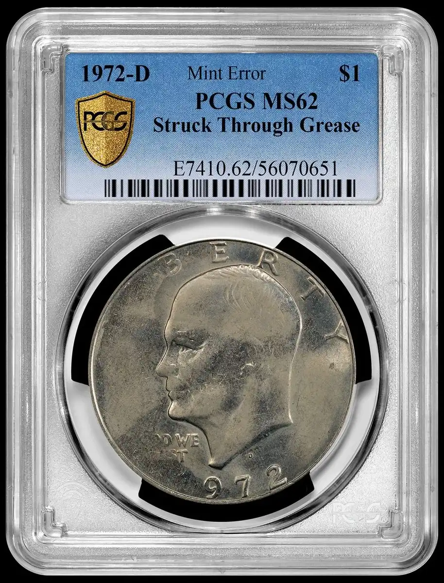1972-D-Eisenhower-Ike-Dollar-Struck-Through-Grease-PCGS-MS-62