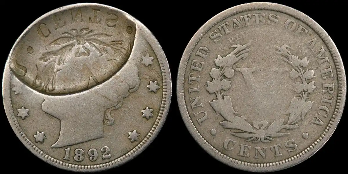1892-Liberty-Head-V-Nickel,-40%-Brockage,-Partial-Collar,-PCGS-VG10