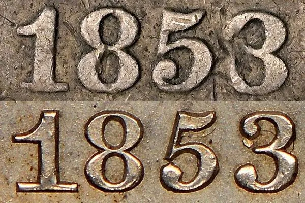 Counterfeit-Detection:-1853/53-Altered-No-Arrows-Seated-Liberty-Quarter