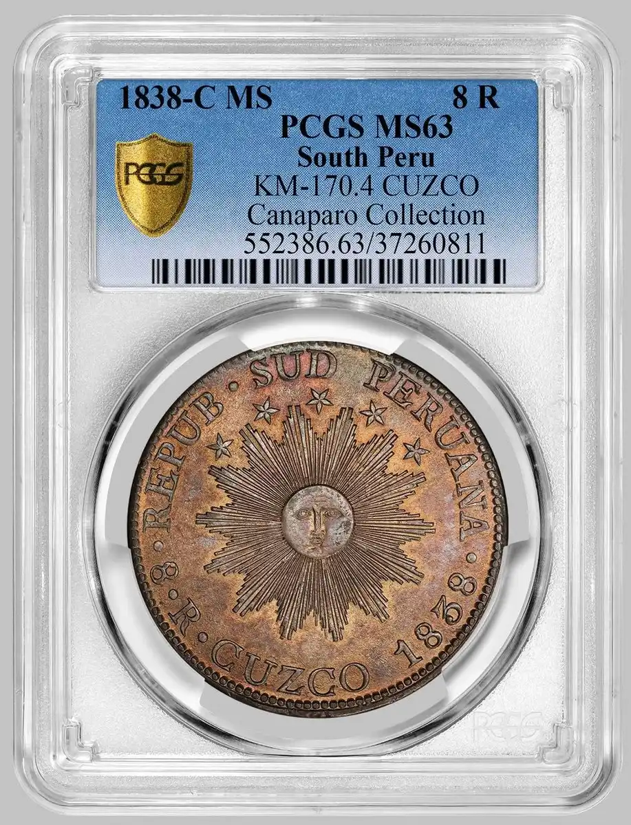 1838-C-8-Reales,-Peru,-Cuzco-Mint,-PCGS-MS-63