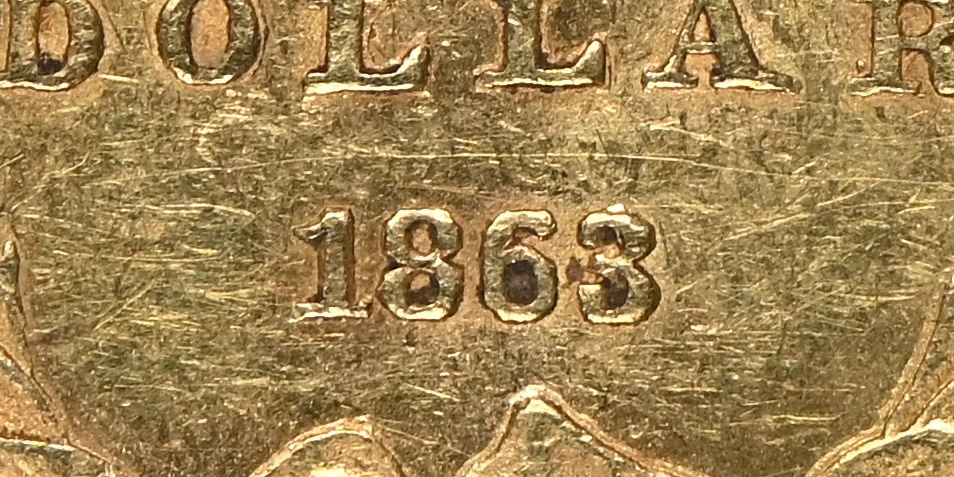 Counterfeit-Detection:-1863-Gold-Dollar-Altered-Date