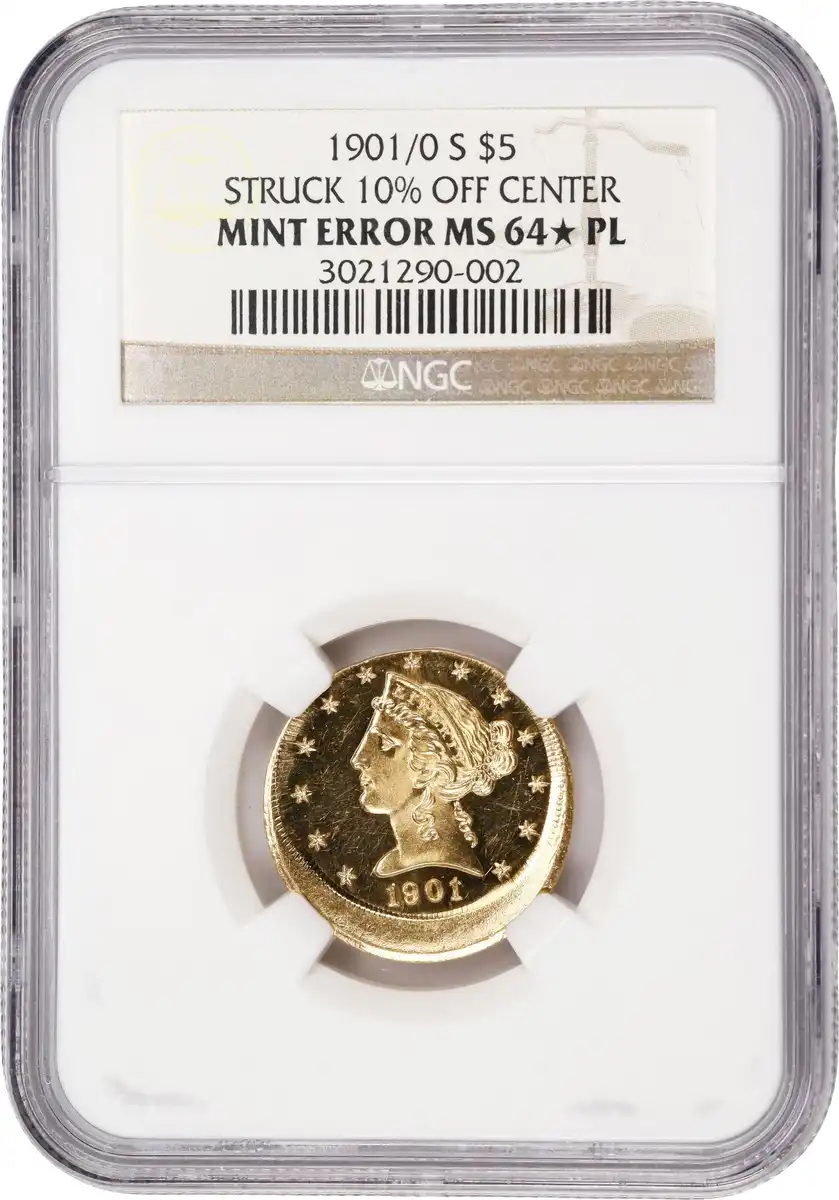 1901/0-S-Gold-Liberty-Head-Half-Eagle,-NGC-MS-64-Pl-Prooflike,-Struck-10%-Off-Center