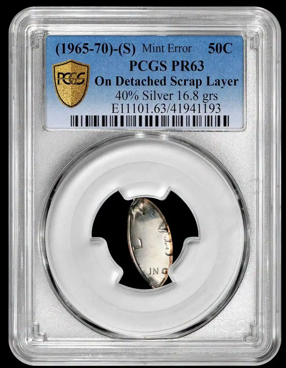 1965-1970-Kennedy-Half-Dollar-Struck-On-Scrap,-PCGS-PR-63,-40%-Silver,-16.8-Grams