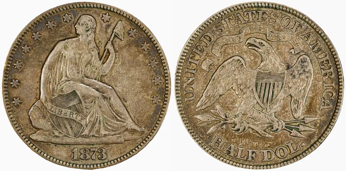 1873-Open-3-Seated-Liberty-No-Arrows-Half-Dollar,-PCGS-XF40