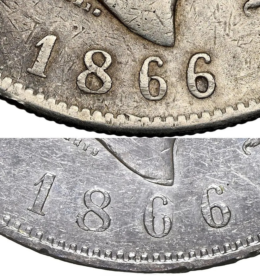 Counterfeit-Detection:-1866-Italy-5-Lire-With-An-Altered-Date
