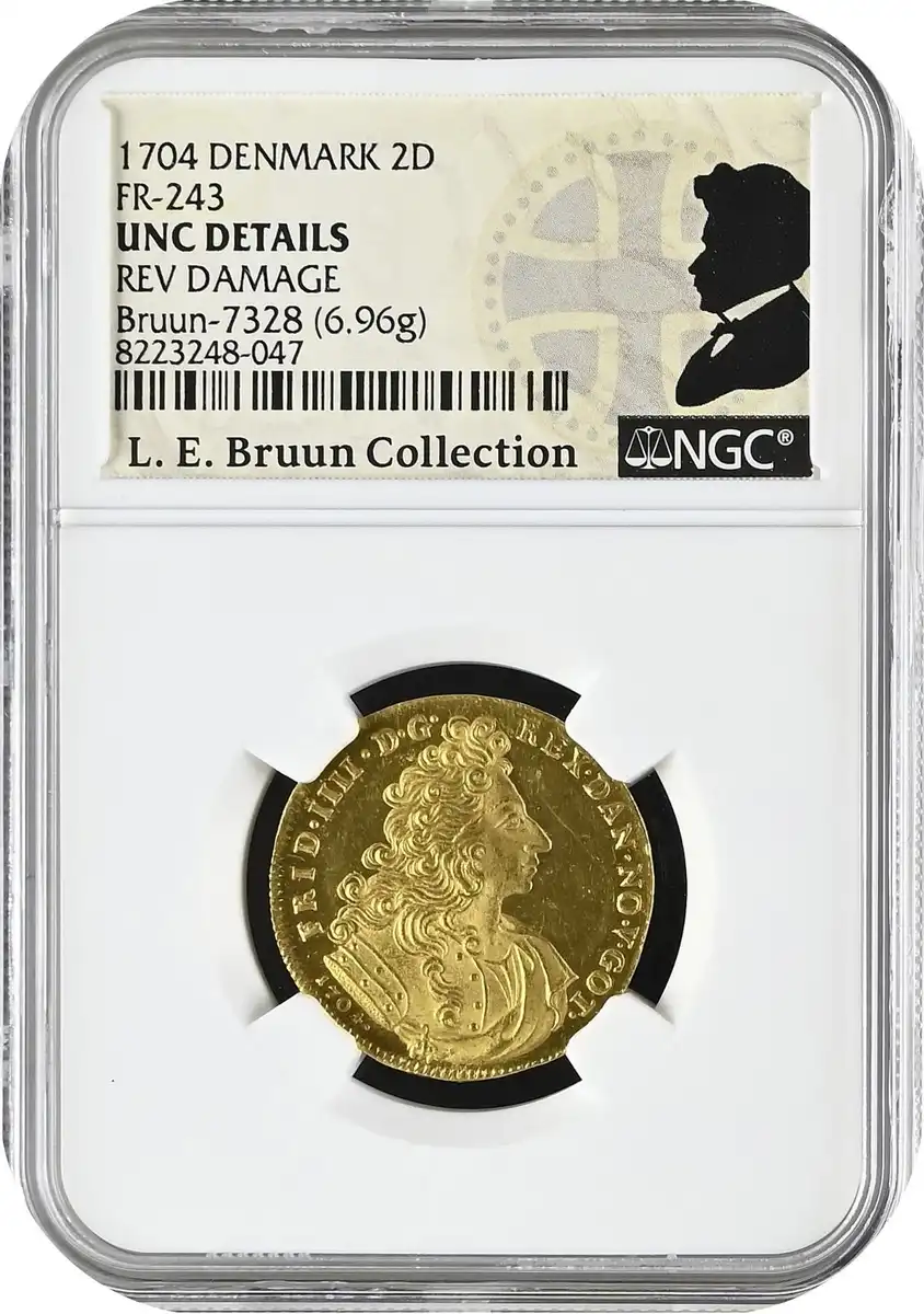 1704-Denmark-2-Ducat,-Copenhagen-Mint,-Frederik-IV---NGC-Unc-Details