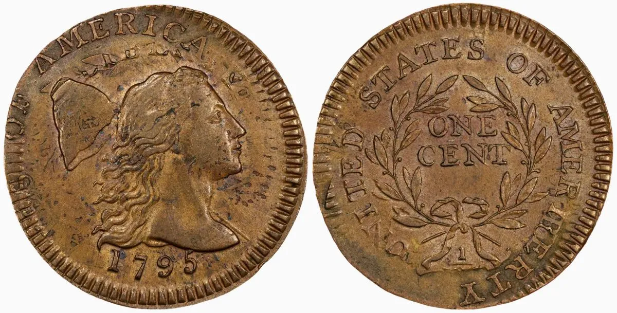 1795-Liberty-Cap-Large-Cent,-PCGS-AU-58+,-S-76-Struck-Over-1794-S-71,-Jeff-Garrett-Discovery