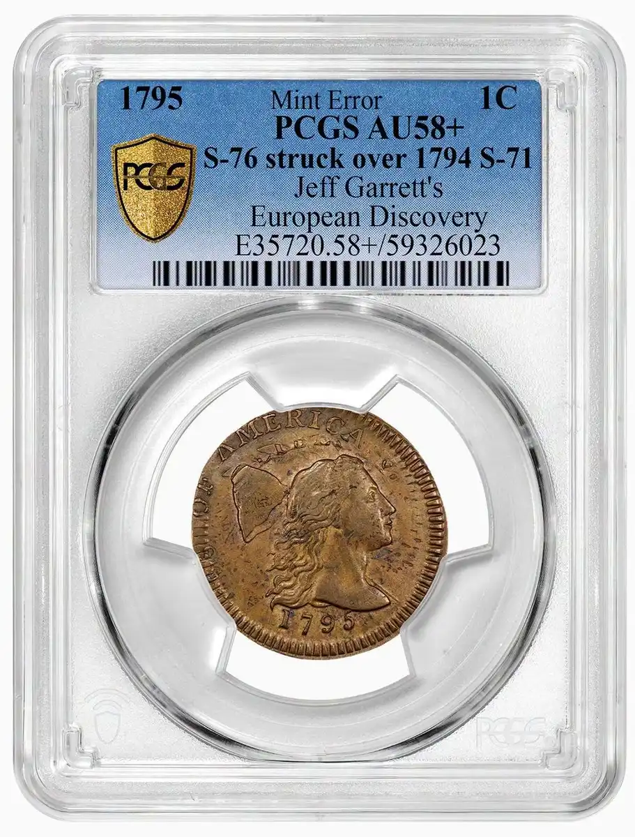 1795-Liberty-Cap-Large-Cent,-PCGS-AU-58+,-S-76-Struck-Over-1794-S-71,-Jeff-Garrett-Discovery