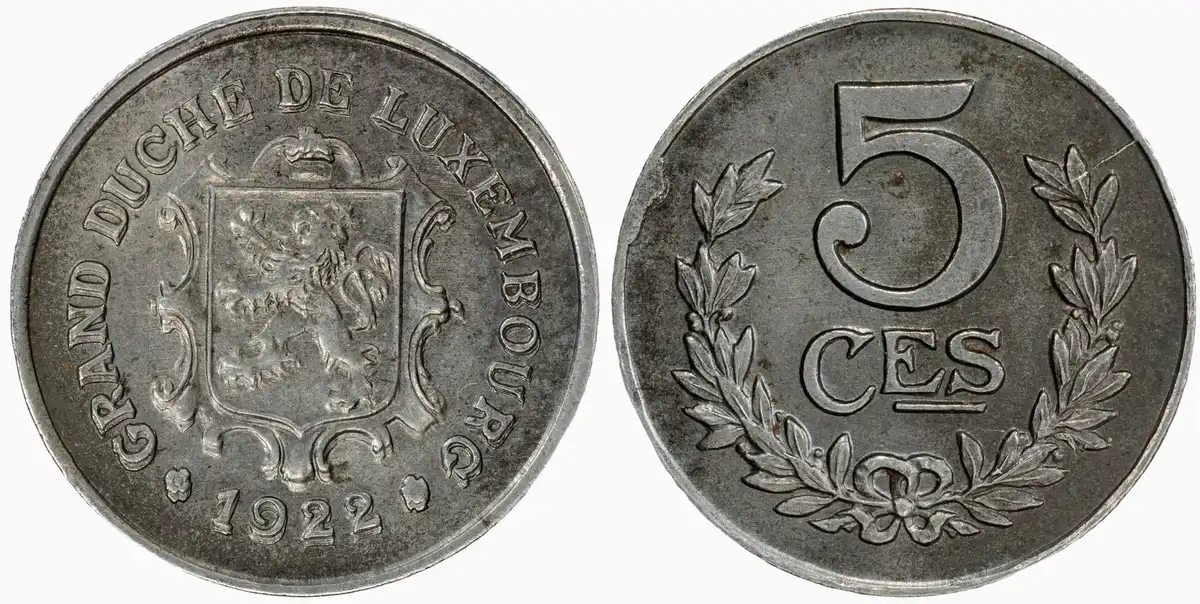 1922-Luxembourg-5-Centimes-Doubled-Die-Ddo,-PCGS-Genuine-Uncirculated-Details