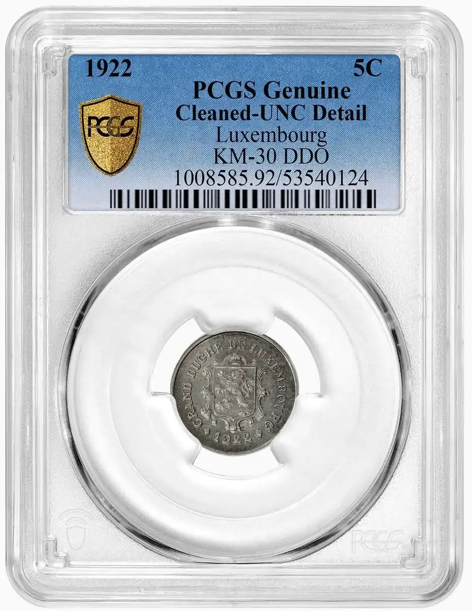 1922-Luxembourg-5-Centimes-Doubled-Die-Ddo,-PCGS-Genuine-Uncirculated-Details