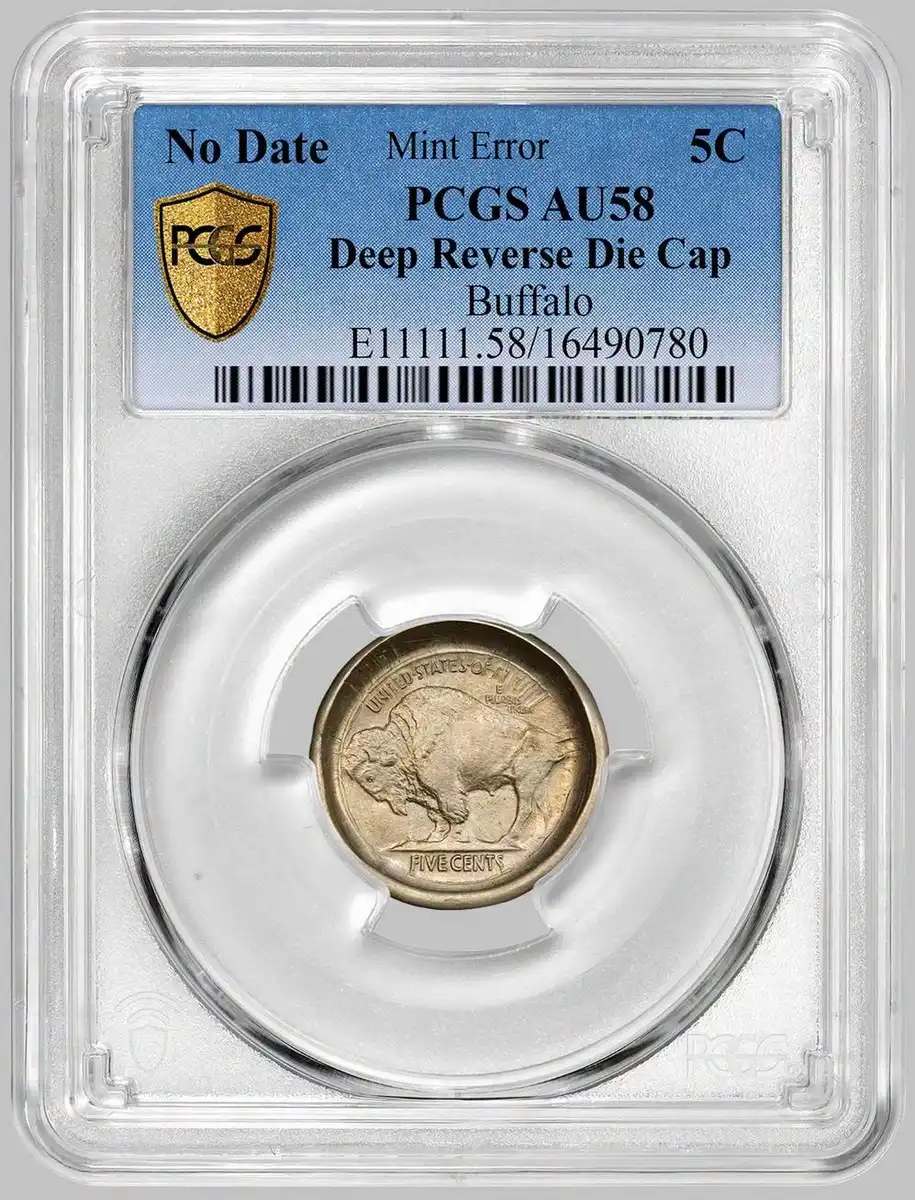 No-Date-Deep-Reverse-Die-Cap-Buffalo-Nickel-Error,-PCGS-AU-58
