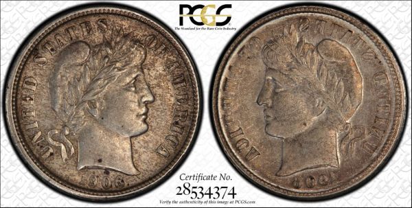 1908-Dime-Double-Sided-But-Reversed!-Full-Mirror-Brockage