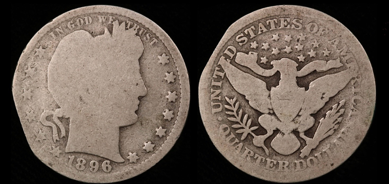 1896-Barber-Quarter:-Straight-Clip-Planchet,-PMD,-Cut?
