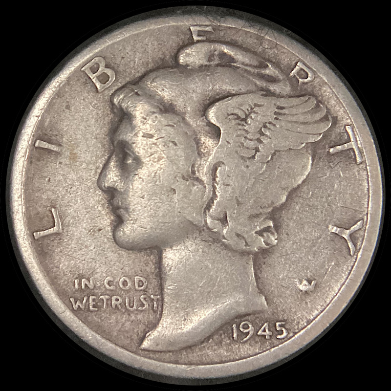 1945-S-Mercury-Dime-Inverted-Mint-Mark,-Circulated.