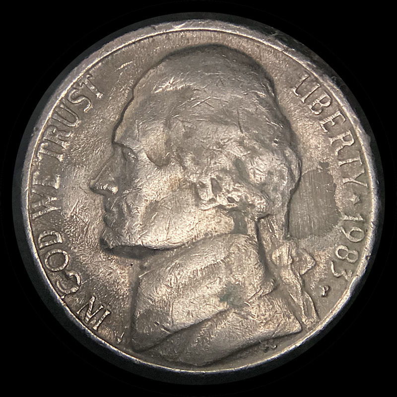 1983-P-Jefferson-Nickel-With-Possible-Lamination.