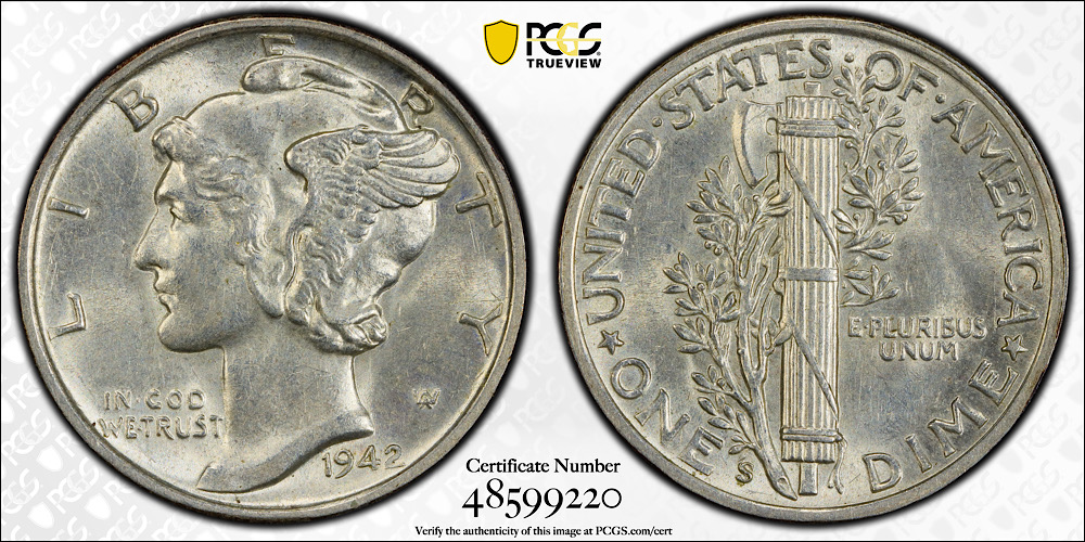 1942-S/S/S-Mercury-Dime-RPM-001-In-PCGS-Slab.