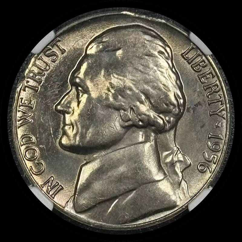 1956-Jefferson-Nickel,-Minor-Clip-Or-Clips,-NGC-Slab.