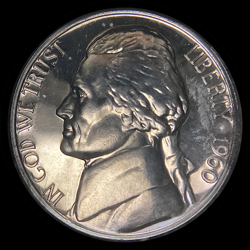 1960-Proof-Jefferson-Nickel-With-Lamination.