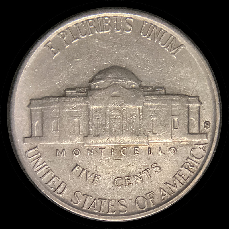 Circulated-1941-S-Jefferson-Nickel,-Large-S-FS-501.