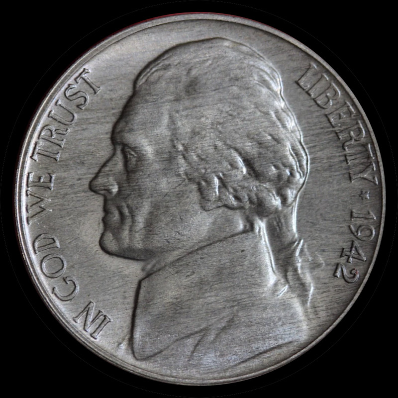 Cleaned?-1942-Nickel-With-Dark-Tone,-Iridescent-Gleam.