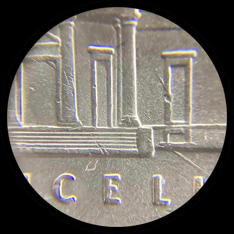 2013-P-Jefferson-Nickel-With-Long-Die-Gouge,-Trail-Die,-Or-Feeder-Finger-Damage.