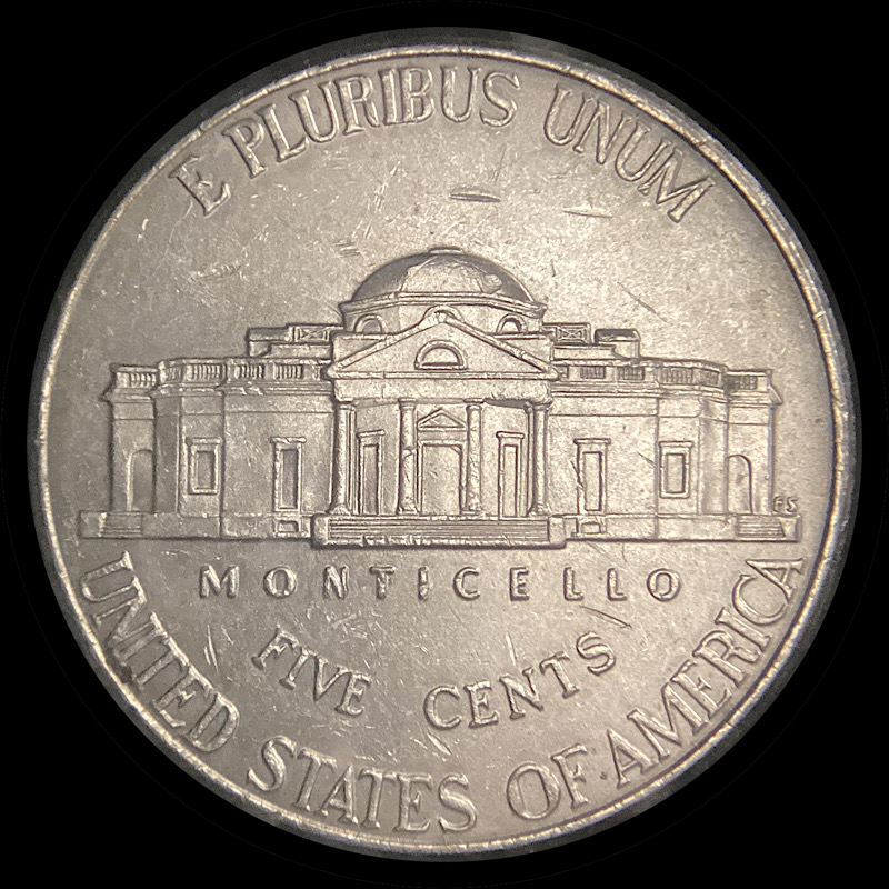 2013-P-Jefferson-Nickel-With-Long-Die-Gouge,-Trail-Die,-Or-Feeder-Finger-Damage.